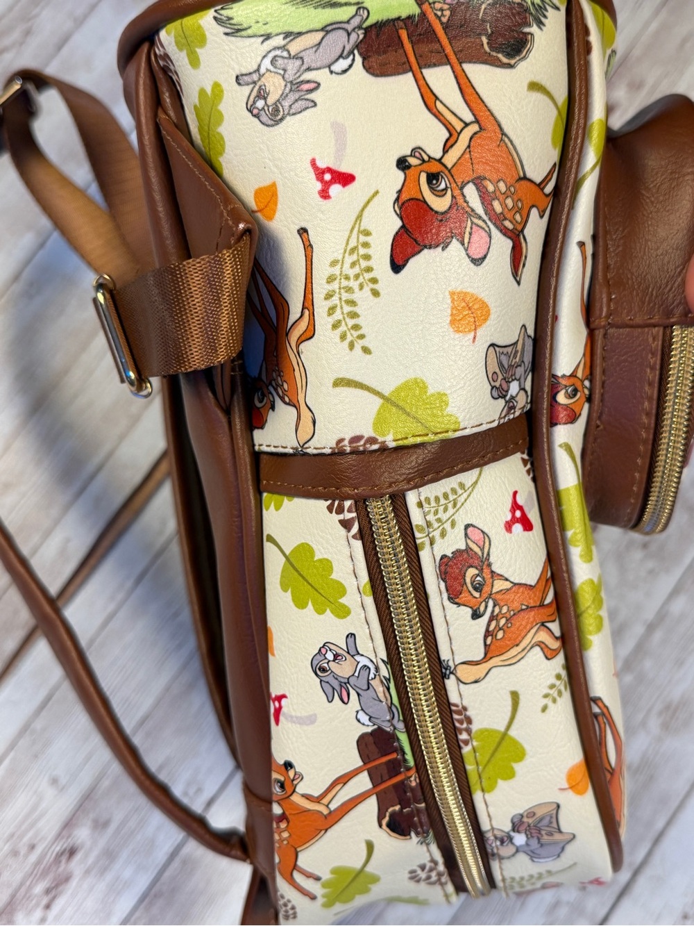 Loungefly Cream Bambi & Thumper Print Backpack with Brown Trim - Picture 5 of 8